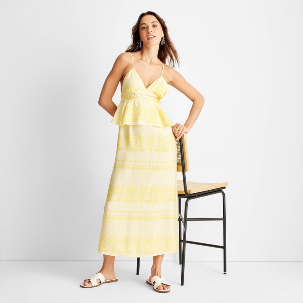 Women’s size 10 NWT Midi Ruffle Dress Jenny K. Lopez Future Collective Yellow - Picture 3 of 7